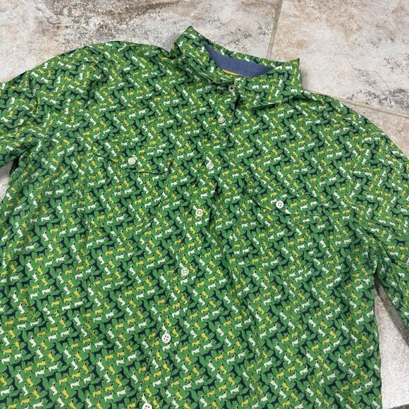 Talbots Shirt Blouse Womens 12 Green Horse Print Button Up Casual - Picture 1 of 9